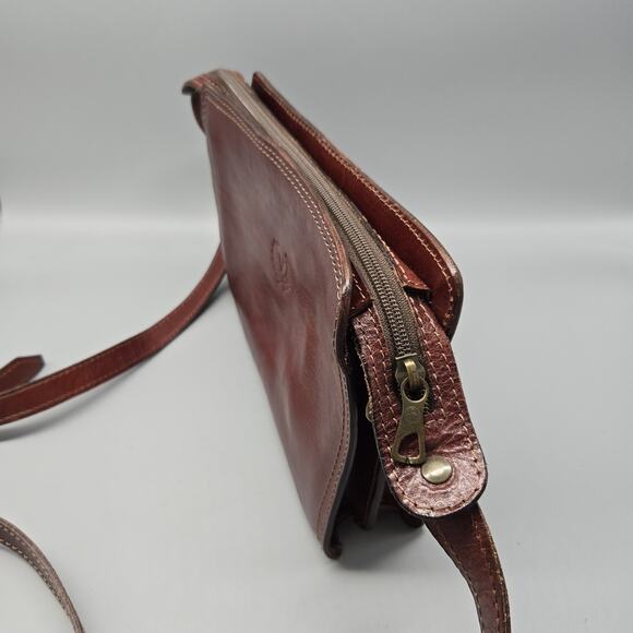 FLORENCE Made in Italy Brown Vintage Leather Crossbody Bag Purse - Picture 4 of 11